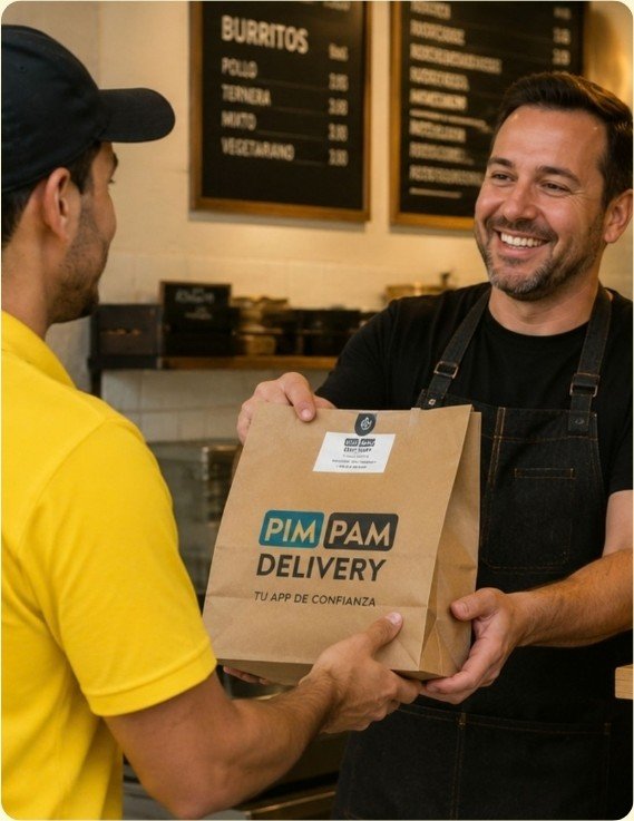 Entrega de Pim Pam Delivery a un negocio asociado